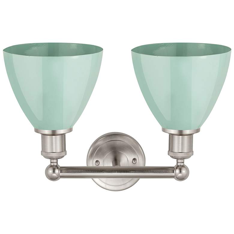 Image 3 Plymouth 11 3/4"H Satin Nickel and Seafoam 2-Light Sconce more views