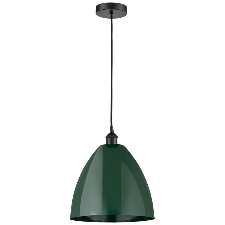 Image 1 Plymouth 12"W Matte Black Corded Mini Pendant w/ Green Shade