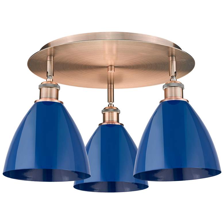Image 1 Plymouth 19 1/4" Wide Copper Ceiling Light w/ Blue Shades