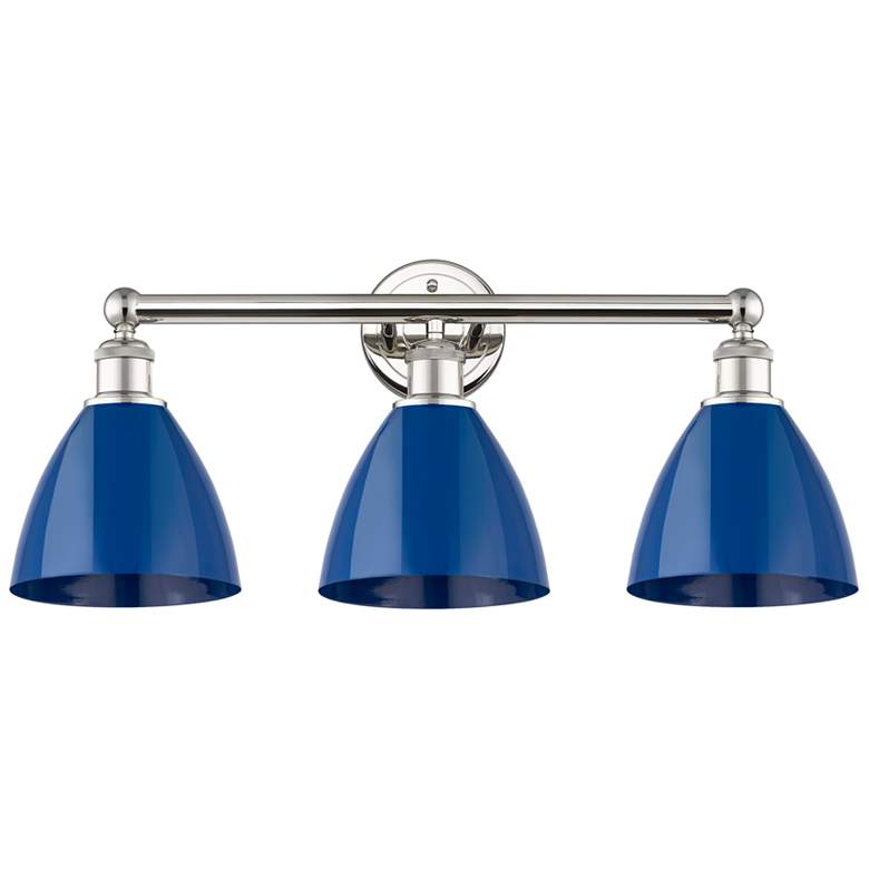 Image 1 Plymouth 25 1/2"W Nickel 3-Light Bath Light with Blue Shade