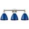 Plymouth 25 1/2"W Nickel 3-Light Bath Light with Blue Shade
