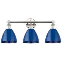 Plymouth 25 1/2"W Nickel 3-Light Bath Light with Blue Shade