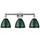 Plymouth 25 1/2"W Nickel 3-Light Bath Light with Green Glass