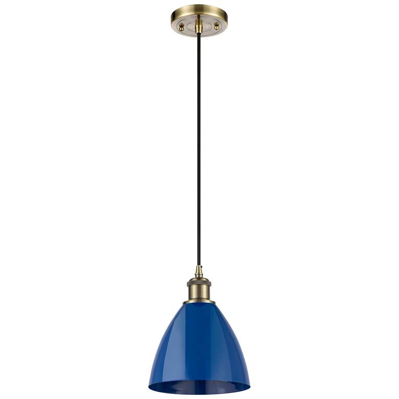 Image 1 Plymouth 7 1/2" Wide Antique Brass and Blue Mini Pendant