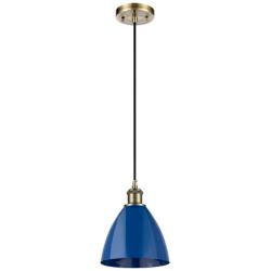 Plymouth 7 1/2" Wide Antique Brass and Blue Mini Pendant