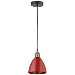 Plymouth 7 1/2" Wide Black Brass Mini Pendant w/ Red Shade