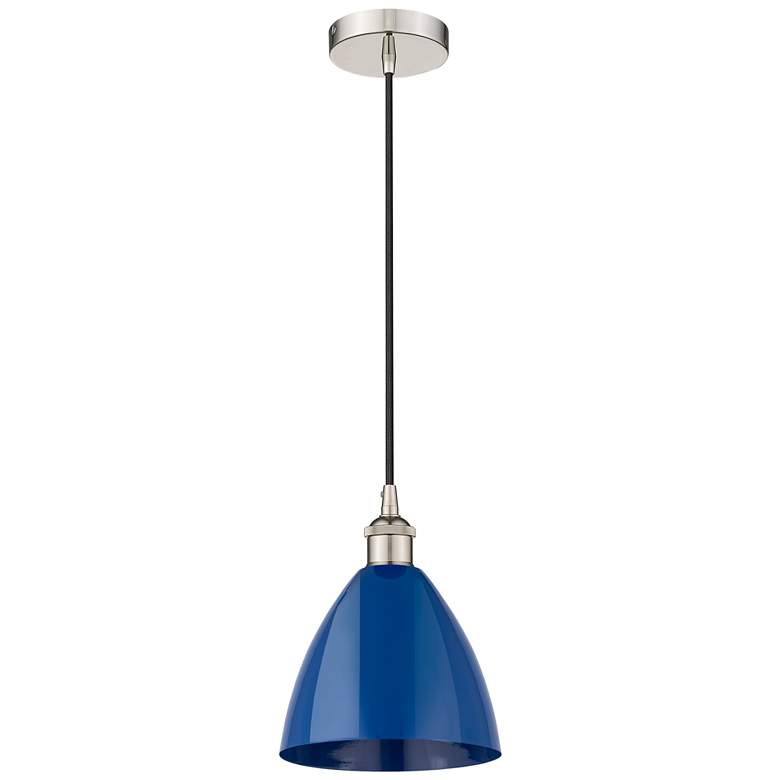 Image 1 Plymouth 7 1/2"W Polished Nickel Mini Pendant w/ Blue Shade