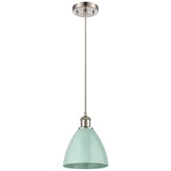 Plymouth 7 1/2"W Satin Nickel Mini Pendant w/ Seafoam Shade
