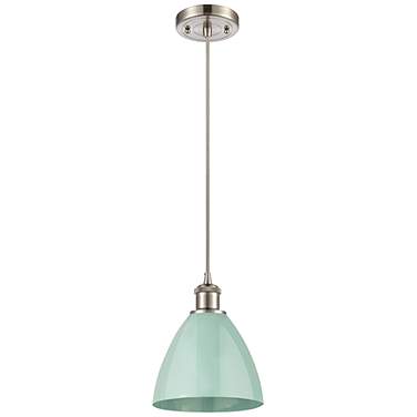 Plymouth 7 1/2"W Satin Nickel Mini Pendant w/ Seafoam Shade