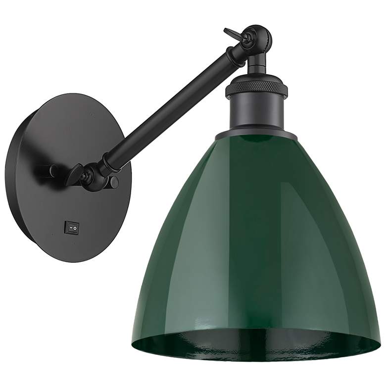 Image 1 Plymouth 9 1/2" High Matte Black with Green Wall Sconce