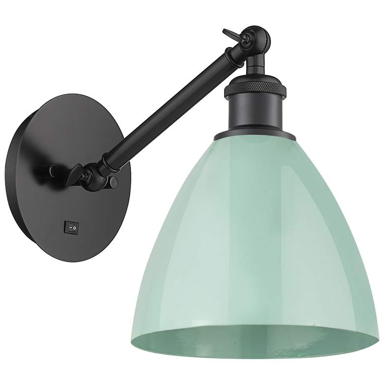 Image 1 Plymouth 9 1/2"H Matte Black Wall Sconce with Seafoam Shade