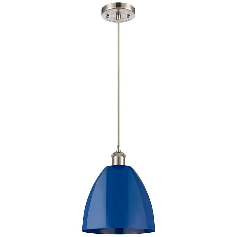 Image 1 Plymouth 9" Wide Satin Nickel Mini Pendant with Blue Shade