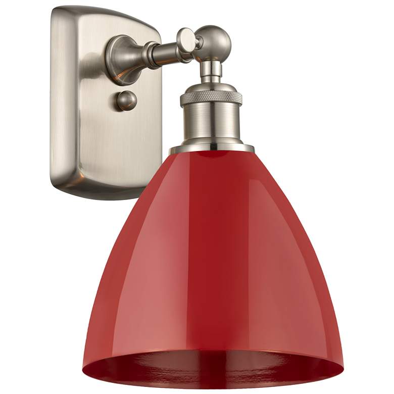 Image 1 Plymouth Dome 10.75 inch High Brushed Satin Nickel Sconce w/ Red Shade