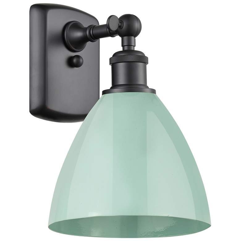 Image 1 Plymouth Dome 10.75" High Matte Black Sconce w/ Seafoam Shade