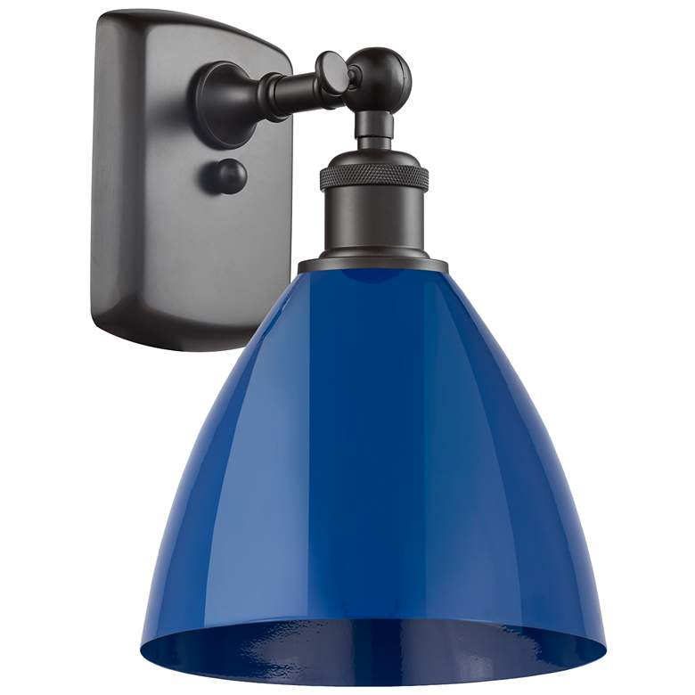 Image 1 Plymouth Dome 10.75 inch High Oil Rubbed Bronze Sconce w/ Blue Shade