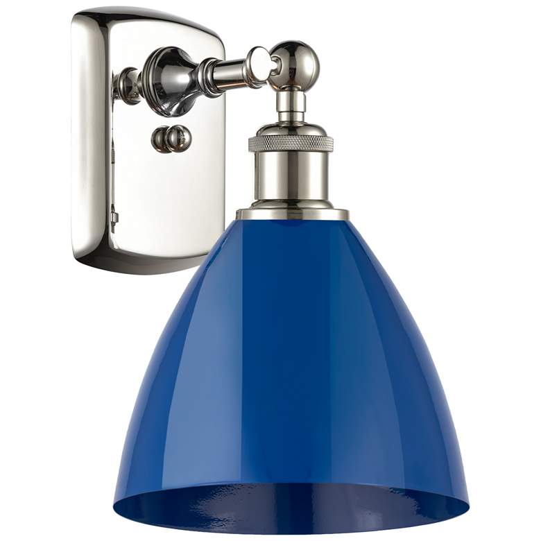 Image 1 Plymouth Dome 10.75" High Polished Nickel Sconce w/ Blue Shade