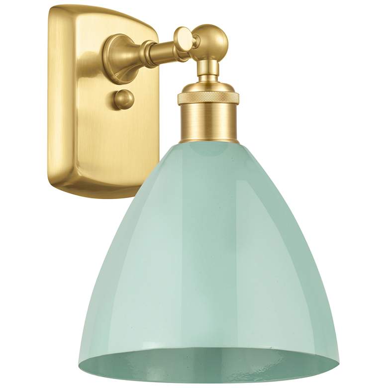 Image 1 Plymouth Dome 10.75" High Satin Gold Sconce w/ Seafoam Shade