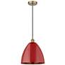 Plymouth Dome 12" Wide Antique Brass Corded Mini Pendant w/ Red Shade