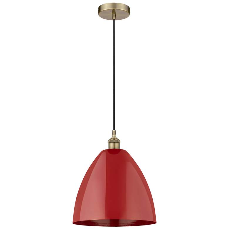 Image 1 Plymouth Dome 12" Wide Antique Brass Corded Mini Pendant w/ Red Shade