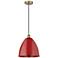 Plymouth Dome 12" Wide Antique Brass Corded Mini Pendant w/ Red Shade