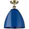 Plymouth Dome 12" Wide Antique Brass Semi Flush Mount w/ Blue Shade