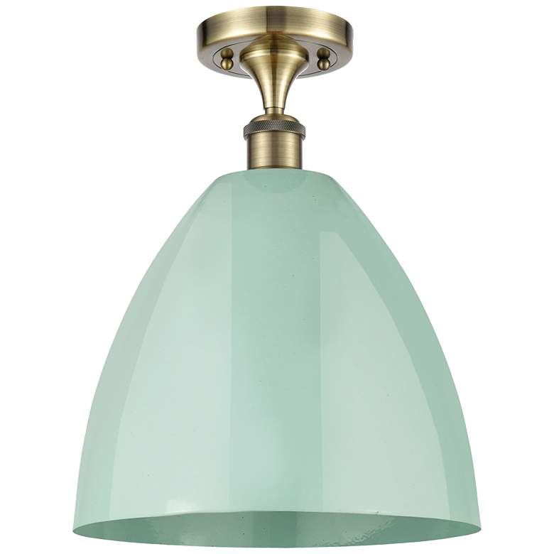 Image 1 Plymouth Dome 12" Wide Antique Brass Semi Flush Mount w/ Seafoam Shade