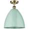 Plymouth Dome 12" Wide Antique Brass Semi Flush Mount w/ Seafoam Shade