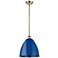 Plymouth Dome 12" Wide Antique Brass Stem Hung Pendant w/ Blue Shade