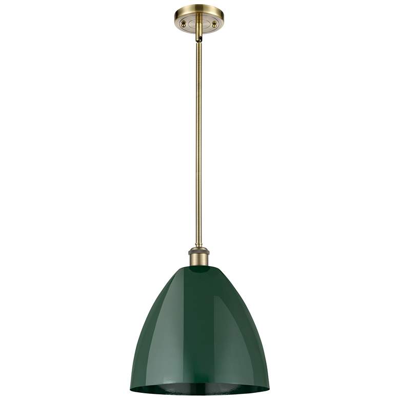 Image 1 Plymouth Dome 12" Wide Antique Brass Stem Hung Pendant w/ Green Shade