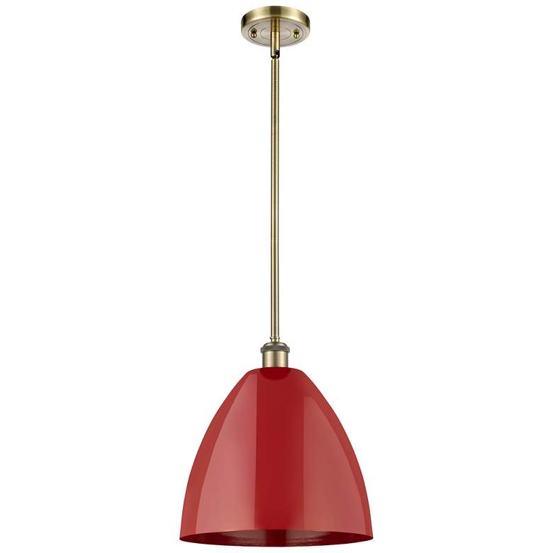 Image 1 Plymouth Dome 12" Wide Antique Brass Stem Hung Pendant w/ Red Shade