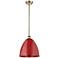 Plymouth Dome 12" Wide Antique Brass Stem Hung Pendant w/ Red Shade