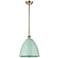 Plymouth Dome 12" Wide Antique Brass Stem Hung Pendant w/ Seafoam Shad