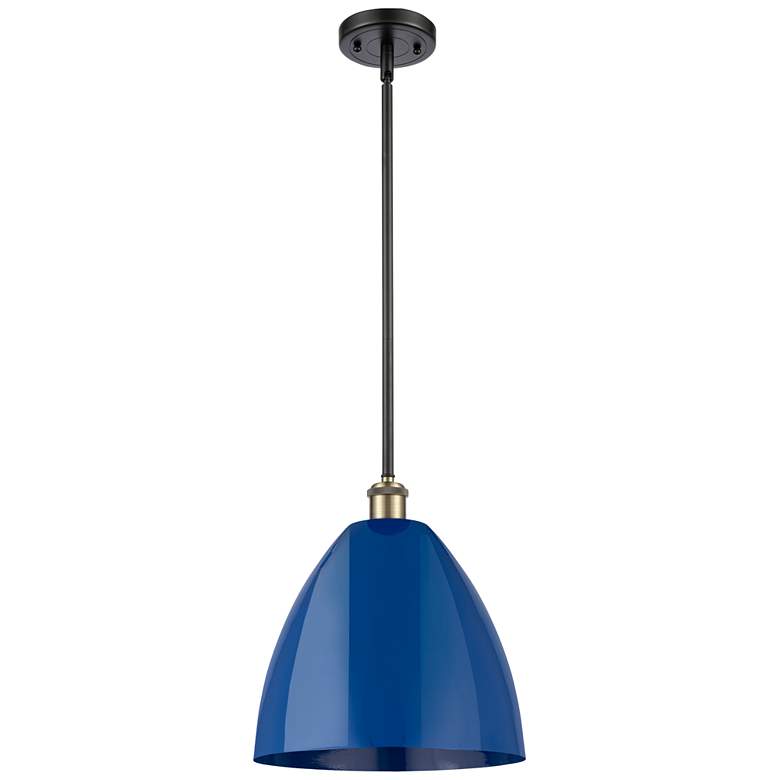 Image 1 Plymouth Dome 12" Wide Black Brass Stem Hung Pendant w/ Blue Shade