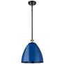 Plymouth Dome 12" Wide Black Brass Stem Hung Pendant w/ Blue Shade