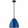 Plymouth Dome 12" Wide Black Brass Stem Hung Pendant w/ Blue Shade