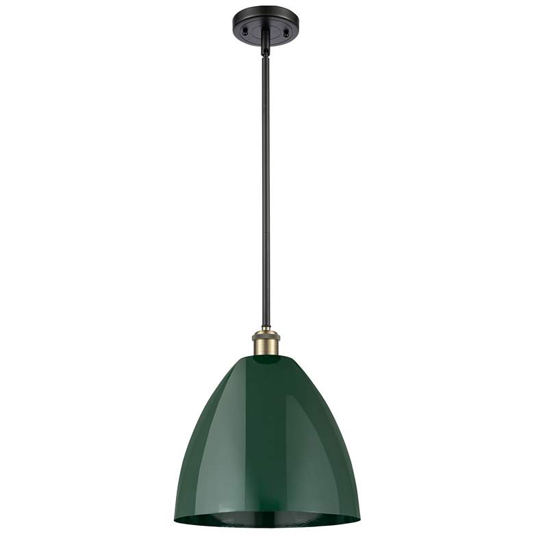 Image 1 Plymouth Dome 12" Wide Black Brass Stem Hung Pendant w/ Green Shade