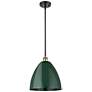 Plymouth Dome 12" Wide Black Brass Stem Hung Pendant w/ Green Shade