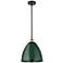 Plymouth Dome 12" Wide Black Brass Stem Hung Pendant w/ Green Shade