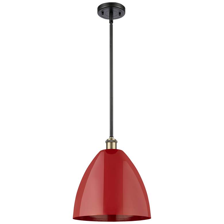 Image 1 Plymouth Dome 12" Wide Black Brass Stem Hung Pendant w/ Red Shade