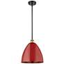 Plymouth Dome 12" Wide Black Brass Stem Hung Pendant w/ Red Shade