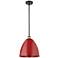 Plymouth Dome 12" Wide Black Brass Stem Hung Pendant w/ Red Shade