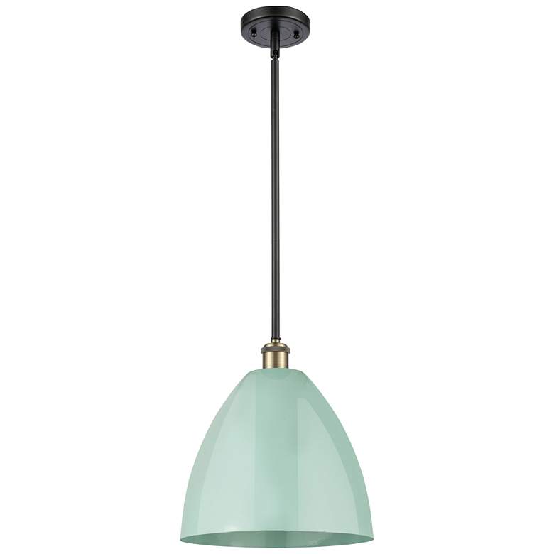 Image 1 Plymouth Dome 12" Wide Black Brass Stem Hung Pendant w/ Seafoam Shade