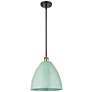 Plymouth Dome 12" Wide Black Brass Stem Hung Pendant w/ Seafoam Shade