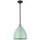 Plymouth Dome 12" Wide Black Brass Stem Hung Pendant w/ Seafoam Shade