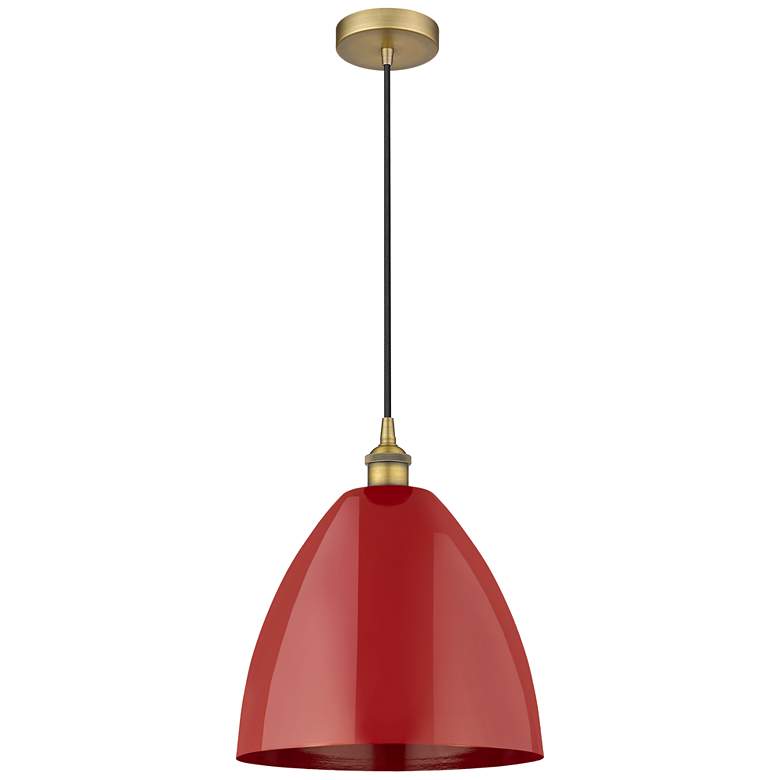 Image 1 Plymouth Dome 12" Wide Brushed Brass Corded Mini Pendant w/ Red Shade