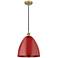Plymouth Dome 12" Wide Brushed Brass Corded Mini Pendant w/ Red Shade