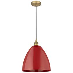 Plymouth Dome 12" Wide Brushed Brass Corded Mini Pendant w/ Red Shade