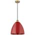 Plymouth Dome 12" Wide Brushed Brass Corded Mini Pendant w/ Red Shade
