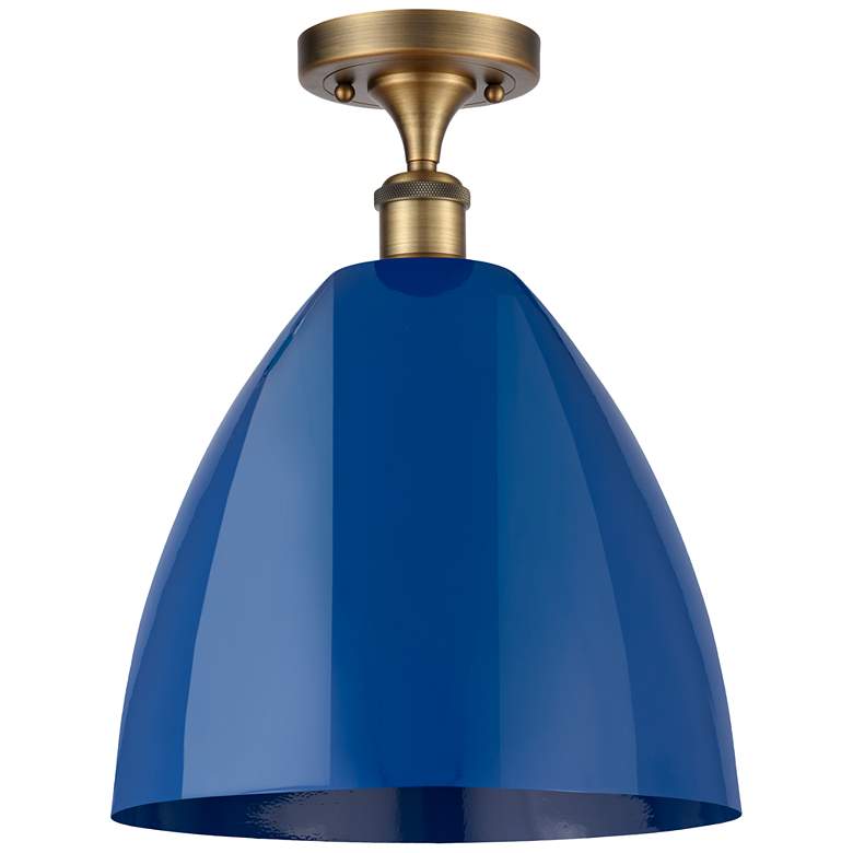 Image 1 Plymouth Dome 12" Wide Brushed Brass Semi Flush Mount w/ Blue Shade