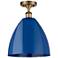 Plymouth Dome 12" Wide Brushed Brass Semi Flush Mount w/ Blue Shade